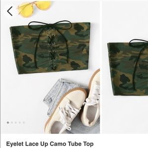 ROMWE eyelet lace up camp tube top